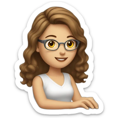 brown haired white girl typing on computer at her desk sticker