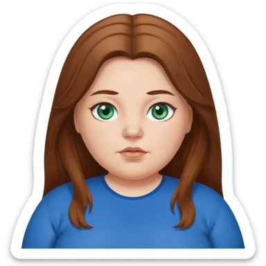 Overweight white girl with blue green eyes. with brown long hair and blue clothes  sticker