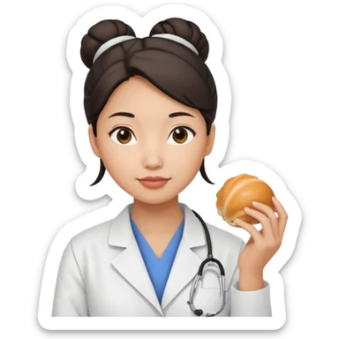 emoji of an asian woman with a bun who is a guru in the lab sticker