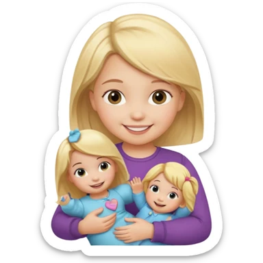 Toddler girl – holding a doll with a smile. sticker