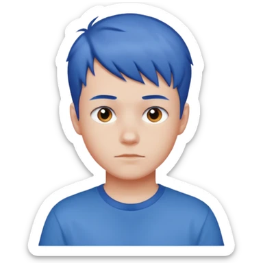 teenage boy with blue short hair, red hair ends. he is wearing a white t-shirt. sticker