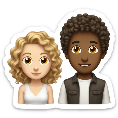 Mixed boy with curly hair falling in love with white girl with medium brown hair sticker