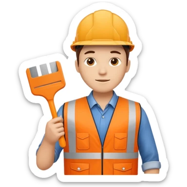 worker wearing orange west holding a ruler sticker