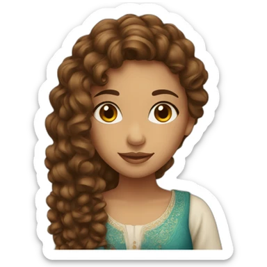a marocain girl with long brown curly hair sticker