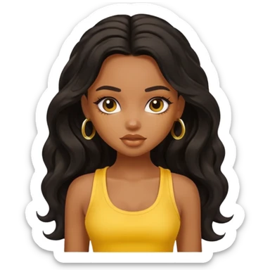 a pretty bratz dusky girl with long wavy black hair in a yellow tank top sticker