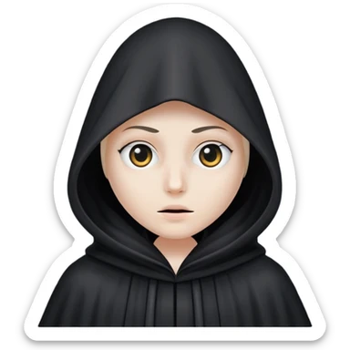 Tall black robe with cone-shaped hood covering face, two eyes slightly visible through slit.” sticker