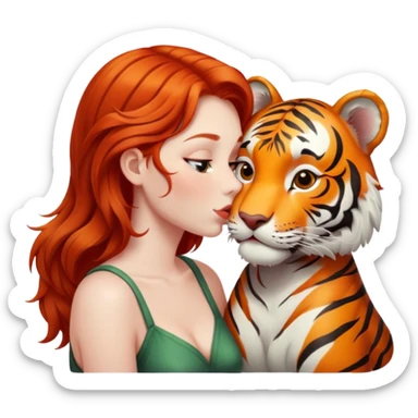 redhead girl kissing tiger sticker
