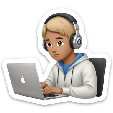 laptop ile çalışan kulaklık tana biri, bilgisayar logosuz olsun sticker