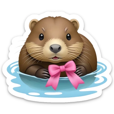 Nutria con un lazo rosa acostada en el agua sticker