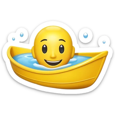 A yellow plastic toy bath boat with a big happy smiling face on the front sticker