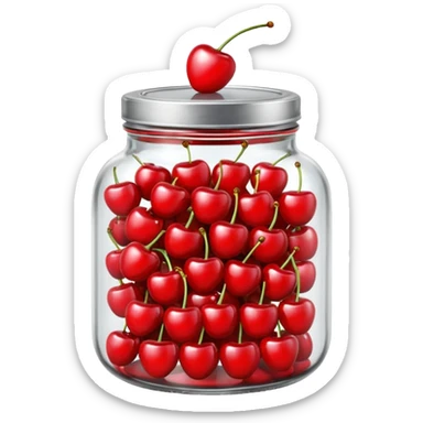 Realistic glass jar with silver metallic lid filled with maraschino cherries inside of it. sticker