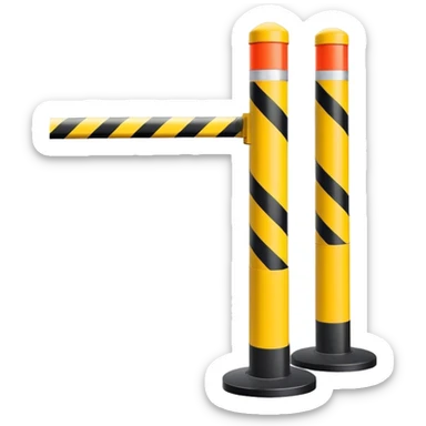Two reflector-equipped traffic bollards with a caution tape stretched between them, marking a restricted or blocked area sticker