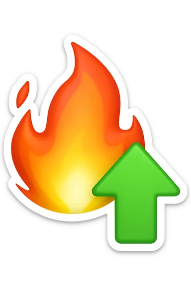 emoji stile iphone di una fiamma con freccia su verde 4k sticker