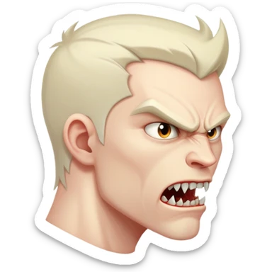 young angry man in profile view with fangs sticker