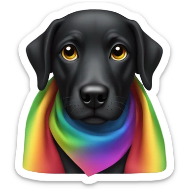 all black mongrel dog with rainbow bandana  sticker