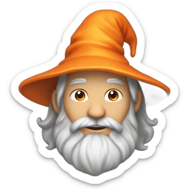 portrait smiling of a wizard style of Merlin, with orange hat sticker
