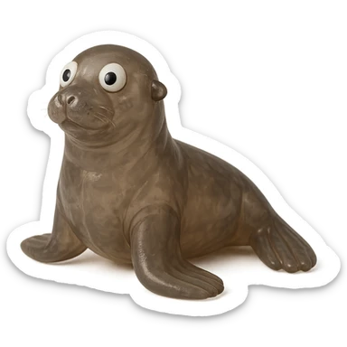 hyper-detailed retro 90's toy style see-through very transparent natural brown or gray plastic sea lion with derpy eyes soft plastic soft reflections soft and squishy some cloudiness not shiny highly detailed appealing no tag no background sticker