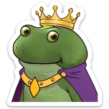 bufo the king wearing a purple cape and gold crown sticker