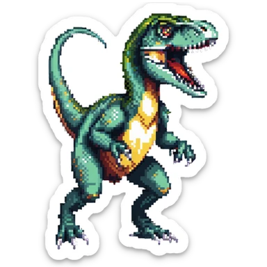 A fierce velociraptor dinosaur with sharp teeth and claws sticker