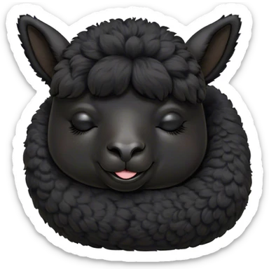Meme-Worthy Cute Sleeping Black Alpaca Portrait Emoji, Head resting peacefully with a contented smile, showcasing a delightfully sturdy build and a luxuriously soft jet-black fleece, eyes shut in a serene nap, Simplified yet hilariously adorable features, highly detailed, glowing with a soft, drowsy light, high shine, relaxed and utterly lovable, stylized with an air of playful laziness, bright and heartwarming, soft glowing outline, capturing the essence of a comically sleepy alpaca, so meme-worthy it feels like it could instantly become the next viral sensation of adorable slumber! sticker