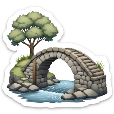 a simple rustic stone bridge without water, used to cross a river. sticker
