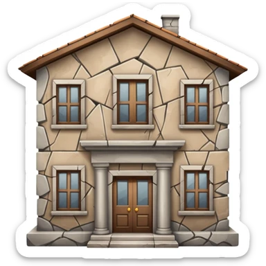 an old building with carks and dirty  sticker