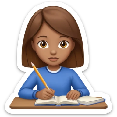 Girl with brown hair that is studying with notebook ￼ sticker
