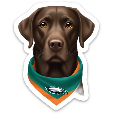 American Chocolate Labrador Retriever With and Orange Collar and Philadelphia Eagles Bandana sticker
