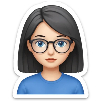 girl with dark gray medium length hair and blue eyes with glasses sticker