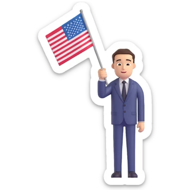 man in a suit waving a flag sticker