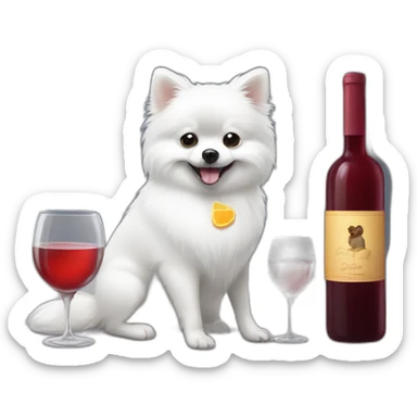 a white pomeranian and a gray mouse drink wine sticker