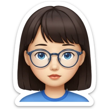 Asian girl with bangs and glasses with brunette blue eyed boy sticker