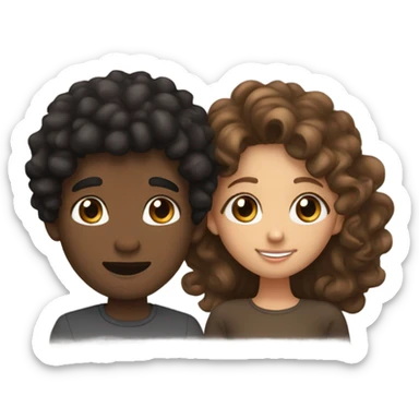 curly guy with black hair, brown eyes, dark skin kisses girl with light brown hair, brown eyes and white skin sticker