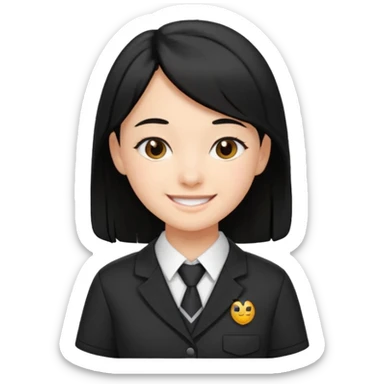 a middle school girl in a school uniform and black hair sticker