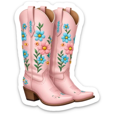 Pastel Pink cowgirl boots with pastel flowers sticker