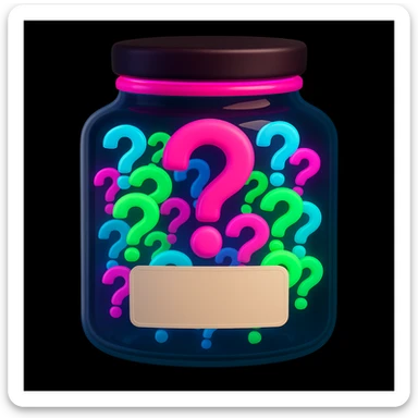 Add a blank label to the front of the jar, keep the neon question marks and 3D emoji style sticker