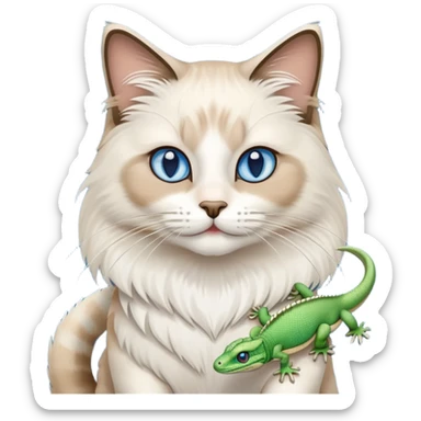 Rag doll cat with lizard on mouth sticker