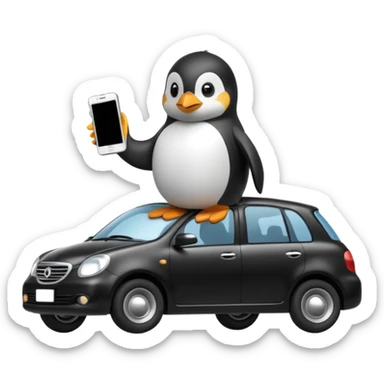 Penguin with a phone on the car sticker