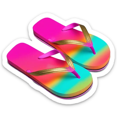 Realistic turquoise and hot pink ombre flip flops with metallic gold accents. sticker