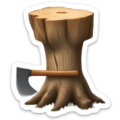 Tree stump with an axe cleaved in the top of the stump  sticker
