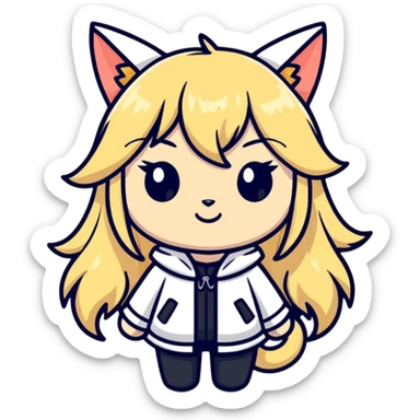 petite blonde catgirl long hair sticker