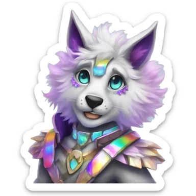 Furry, sparkle, iridescent, colorful, pastel, edgy, cool, fantasy beautiful, divine, animal, anthro, full body, fursona, protogen sticker