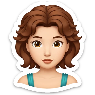 flat emoji-style digital illustration of a short, voluminous hairstyle inspired by Thalia from Disney's Hercules, rounded style with prominent upward flicks at the sides, rich brown color, black outline, no texture, white background sticker