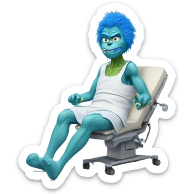 Blue grinch getting knee surgery sticker