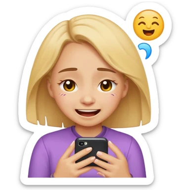 Girl crying laughing at a funny video on her phone. More emoji style. Less realistic sticker