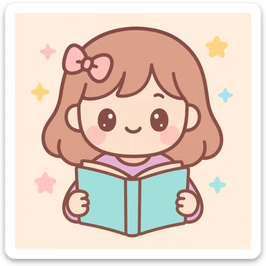 girl reading a book, kawaii style, cute and charming sticker