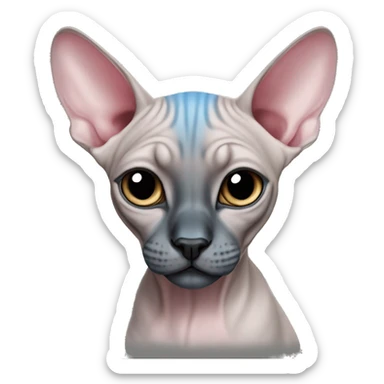 grey and little pink sphynx cat with blue eyes and black nose sticker