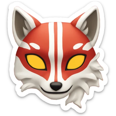 red kitsune mask with stripes on sides and forehead sticker