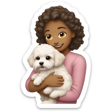 Girl hugging maltipoo sticker