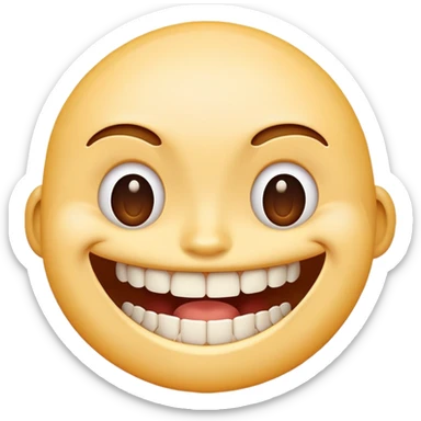 Generate a cartoon-style emoji of a smiling or laughing face, showing teeth, with one front tooth missing. sticker